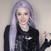 28 Inch Long Front Lace Purple Straight Wig For Cosplay & Party